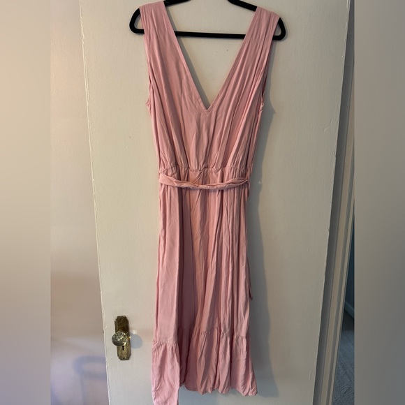 Caralyn Mirand by the Drop Pink Nectar Cross-Front Belted Midi Dress (Size L) - Picture 4 of 4